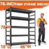 image48quot W Metal Garage Shelving Unit Heavy Duty Storage Garage Shelves with High Load Capacity 5Tier Big Metal Shelf Ideal for Warehouse and Basement Black78quot H78H x 48W x 18D
