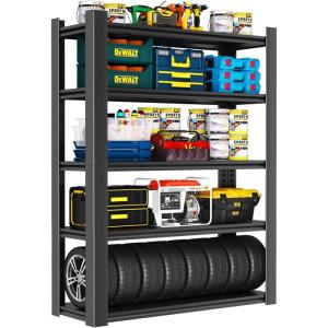 image48quot W Metal Garage Shelving Unit Heavy Duty Storage Garage Shelves with High Load Capacity 5Tier Big Metal Shelf Ideal for Warehouse and Basement Black78quot H63 H x 36 W x 14 D