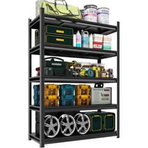 image48quot W Metal Garage Shelving Unit Heavy Duty Storage Garage Shelves with High Load Capacity 5Tier Big Metal Shelf Ideal for Warehouse and Basement Black78quot H78 H x 32 W x 14 D