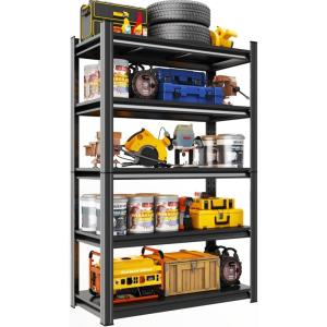 image48quot W Metal Garage Shelving Unit Heavy Duty Storage Garage Shelves with High Load Capacity 5Tier Big Metal Shelf Ideal for Warehouse and Basement Black78quot H63 H x 28 W x 14 D