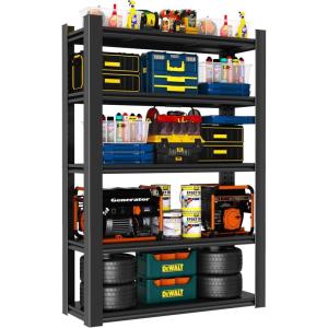 image48quot W Metal Garage Shelving Unit Heavy Duty Storage Garage Shelves with High Load Capacity 5Tier Big Metal Shelf Ideal for Warehouse and Basement Black78quot H71 H x 32 W x 14 D