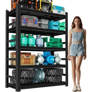 image48quot W Metal Garage Shelving Unit Heavy Duty Storage Garage Shelves with High Load Capacity 5Tier Big Metal Shelf Ideal for Warehouse and Basement Black78quot H72 H x 157 D x 354 W