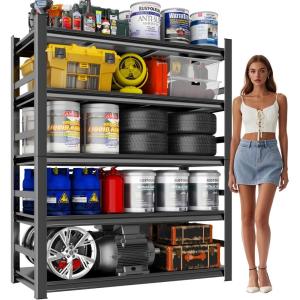 imageGarage Shelving 72quot H  48quot W Heavy Duty Metal Shelving  Easy to Assemble Adjustable 5Tier Storage Shelves DoubleThickened Columns 3000 lbs Capacity for Garage Pantry Storage BlackBest Value 78 H x 4724 W x 18 D