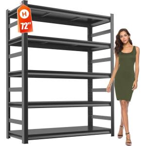 imageGarage Shelving 72quot H  48quot W Heavy Duty Metal Shelving  Easy to Assemble Adjustable 5Tier Storage Shelves DoubleThickened Columns 3000 lbs Capacity for Garage Pantry Storage Black72 H x 36 W x 16 D