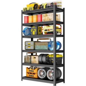 imageMetal Garage Shelving Unit Heavy Duty 5Tier Adjustable Storage shelves Steel Shelving 3000 lbs Capacity Industrial Shelves for Heavy Tools and Equipment Ideal for Garage Basement Black 72quot6Tier  819 H x 157 W x 453 D