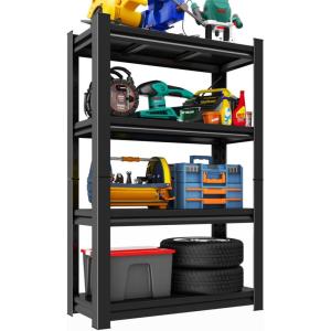 imageMetal Garage Shelving Unit Heavy Duty 5Tier Adjustable Storage shelves Steel Shelving 3000 lbs Capacity Industrial Shelves for Heavy Tools and Equipment Ideal for Garage Basement Black 72quot4Tier 59H x 32W x 14D