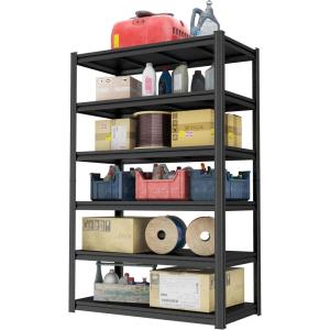 imageMetal Garage Shelving Unit Heavy Duty 5Tier Adjustable Storage shelves Steel Shelving 3000 lbs Capacity Industrial Shelves for Heavy Tools and Equipment Ideal for Garage Basement Black 72quot6Tier  774 H x 197 W x 453 D