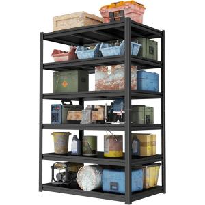 imageMetal Garage Shelving Unit Heavy Duty 5Tier Adjustable Storage shelves Steel Shelving 3000 lbs Capacity Industrial Shelves for Heavy Tools and Equipment Ideal for Garage Basement Black 72quot6Tier  774 H x 236 W x 472 D
