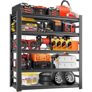 imageMetal Garage Shelving Unit Heavy Duty 5Tier Adjustable Storage shelves Steel Shelving 3000 lbs Capacity Industrial Shelves for Heavy Tools and Equipment Ideal for Garage Basement Black 72quotWith Fences 63H32W16D