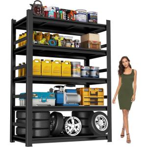 imageMetal Garage Shelving Unit Heavy Duty 5Tier Adjustable Storage shelves Steel Shelving 3000 lbs Capacity Industrial Shelves for Heavy Tools and Equipment Ideal for Garage Basement Black 72quotWith fence 87H x 472W x 236D