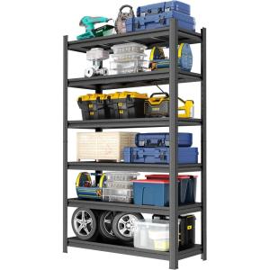 imageMetal Garage Shelving Unit Heavy Duty 5Tier Adjustable Storage shelves Steel Shelving 3000 lbs Capacity Industrial Shelves for Heavy Tools and Equipment Ideal for Garage Basement Black 72quot6tier 774 H x 157 W x 453 D