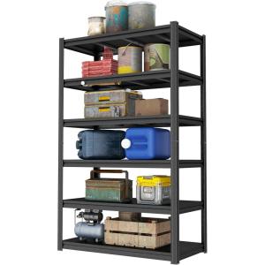 imageMetal Garage Shelving Unit Heavy Duty 5Tier Adjustable Storage shelves Steel Shelving 3000 lbs Capacity Industrial Shelves for Heavy Tools and Equipment Ideal for Garage Basement Black 72quot6Tier  819 H x 197 W x 453 D