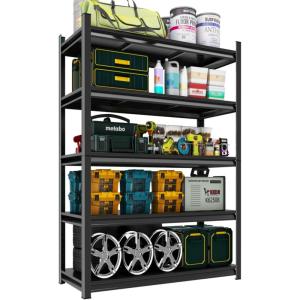 imageMetal Garage Shelving Unit Heavy Duty 5Tier Adjustable Storage shelves Steel Shelving 3000 lbs Capacity Industrial Shelves for Heavy Tools and Equipment Ideal for Garage Basement Black 72quot5Tier 78H x 36W x 16D