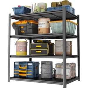 imageMetal Garage Shelving Unit Heavy Duty 5Tier Adjustable Storage shelves Steel Shelving 3000 lbs Capacity Industrial Shelves for Heavy Tools and Equipment Ideal for Garage Basement Black 72quot4Tier  630 H x 177 W x 453 D