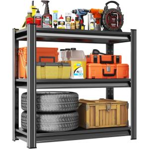 imageMetal Garage Shelving Unit Heavy Duty 5Tier Adjustable Storage shelves Steel Shelving 3000 lbs Capacity Industrial Shelves for Heavy Tools and Equipment Ideal for Garage Basement Black 72quot3Tier 32H x 36W x 14D