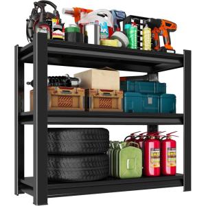 imageMetal Garage Shelving Unit Heavy Duty 5Tier Adjustable Storage shelves Steel Shelving 3000 lbs Capacity Industrial Shelves for Heavy Tools and Equipment Ideal for Garage Basement Black 72quot3Tier 32H x 28W x 14D