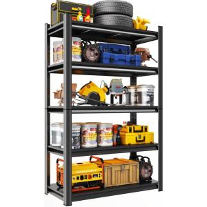 imageMetal Garage Shelving Unit Heavy Duty 5Tier Adjustable Storage shelves Steel Shelving 3000 lbs Capacity Industrial Shelves for Heavy Tools and Equipment Ideal for Garage Basement Black 72quot5Tier 63H x 28W x 14D