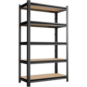 imageMetal Garage Shelving Unit Heavy Duty 5Tier Adjustable Storage shelves Steel Shelving 3000 lbs Capacity Industrial Shelves for Heavy Tools and Equipment Ideal for Garage Basement Black 72quotwood 720H  354W  158D