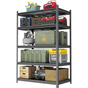 imageMetal Garage Shelving Unit Heavy Duty 5Tier Adjustable Storage shelves Steel Shelving 3000 lbs Capacity Industrial Shelves for Heavy Tools and Equipment Ideal for Garage Basement Black 72quot5Tier  774 H x 236 W x 472 D